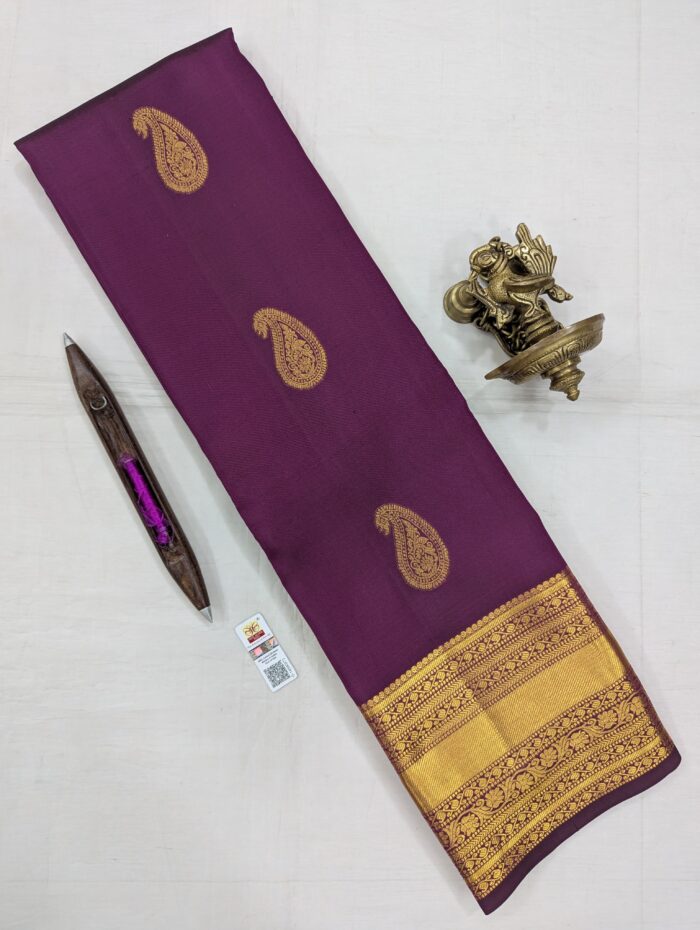 IMG-20250806-WA0013 Pure Purple with Golden Kanchipuram Silk Saree (38) - Image 1