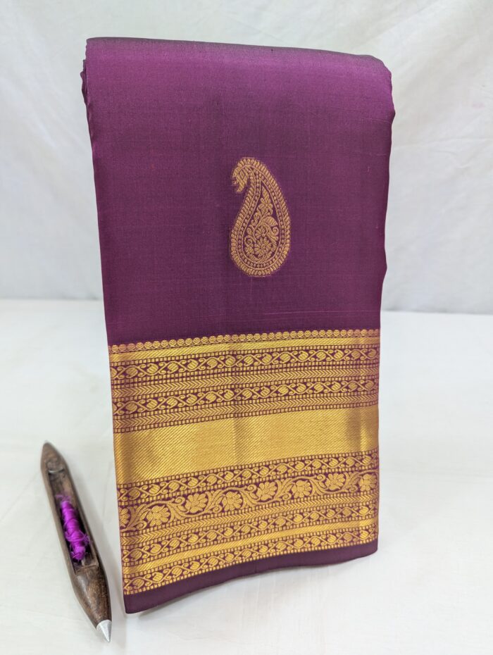 Pure Purple with Golden Kanchipuram Silk Saree (38) - Image 2