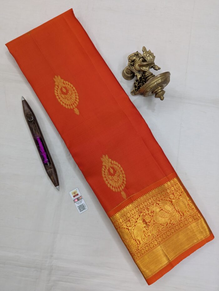IMG-20250806-WA0016 Pure Orange with Golden Kanchipuram Silk Saree (39) - Image 1