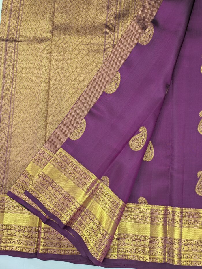 Pure Purple with Golden Kanchipuram Silk Saree (38) - Image 4