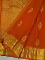 Pure Orange with Golden Kanchipuram Silk Saree (39) - Image 3