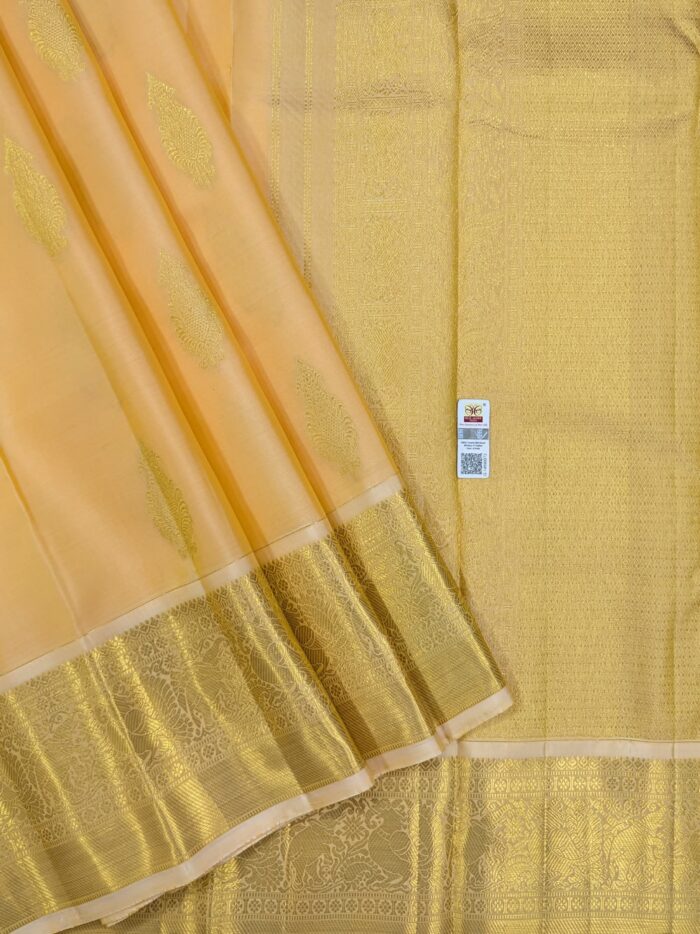 Pure Light Beige with Golden Kanchipuram Silk Saree (40) - Image 3