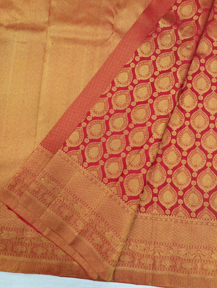 Pure Red with Golden Kanchipuram Silk Saree (42) - Image 2