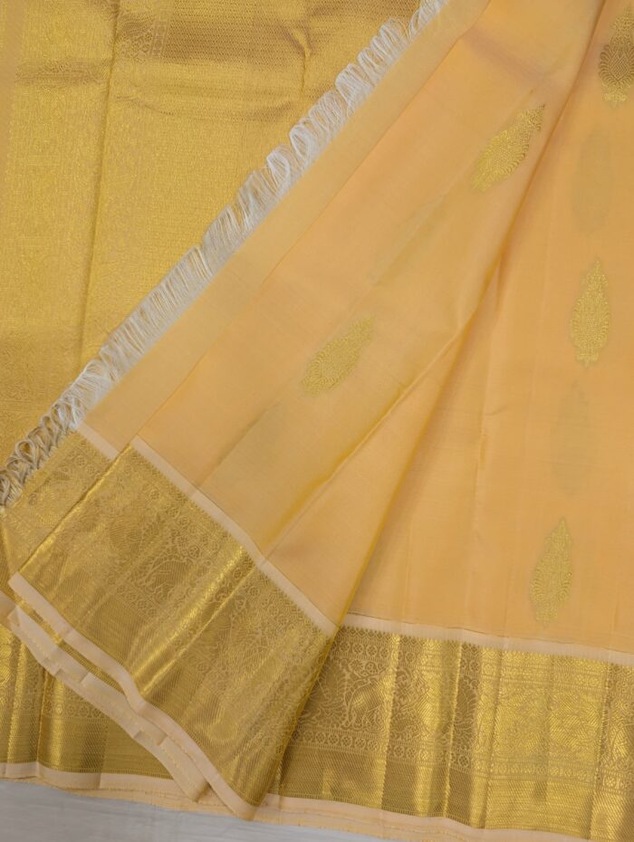 Pure Light Beige with Golden Kanchipuram Silk Saree (40) - Image 2
