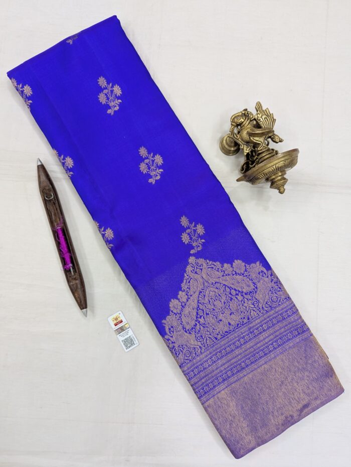 IMG-20250806-WA0028 Pure Blue with Golden Kanchipuram Silk Saree (44) - Image 1