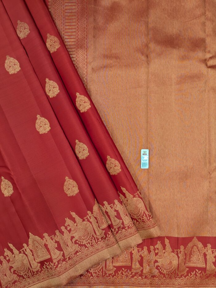 Pure Red with Golden Kanchipuram Silk Saree (43) - Image 2
