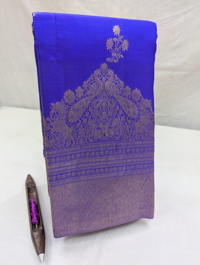 Pure Blue with Golden Kanchipuram Silk Saree (44) - Image 2