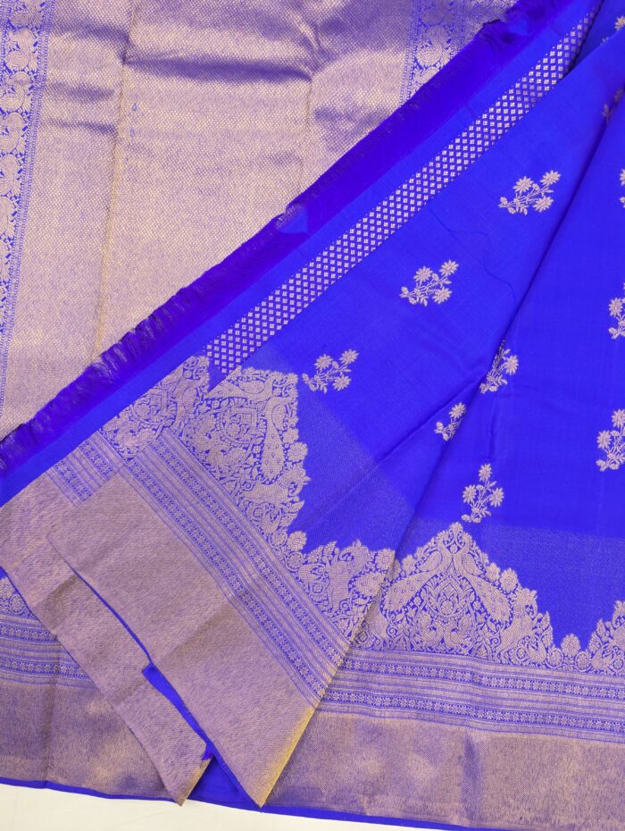 Pure Blue with Golden Kanchipuram Silk Saree (44) - Image 3