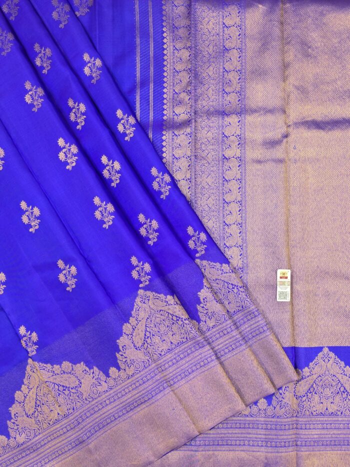 Pure Blue with Golden Kanchipuram Silk Saree (44) - Image 4