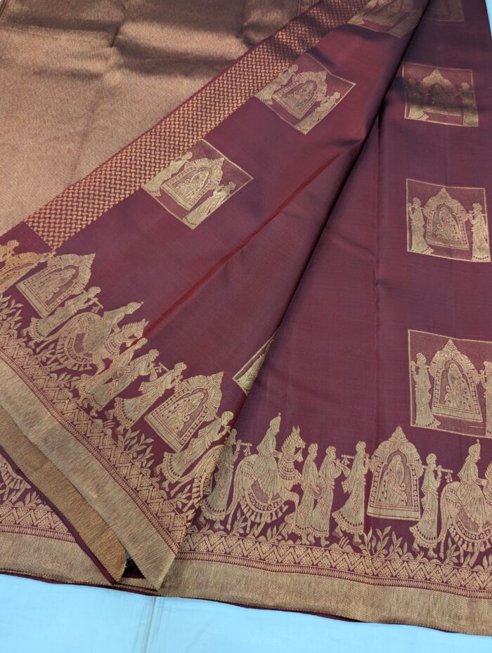 Pure Maroon with Golden Kanchipuram Silk Saree (48) - Image 4