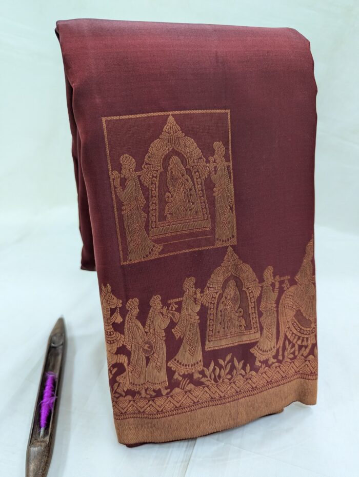 Pure Maroon with Golden Kanchipuram Silk Saree (48) - Image 3