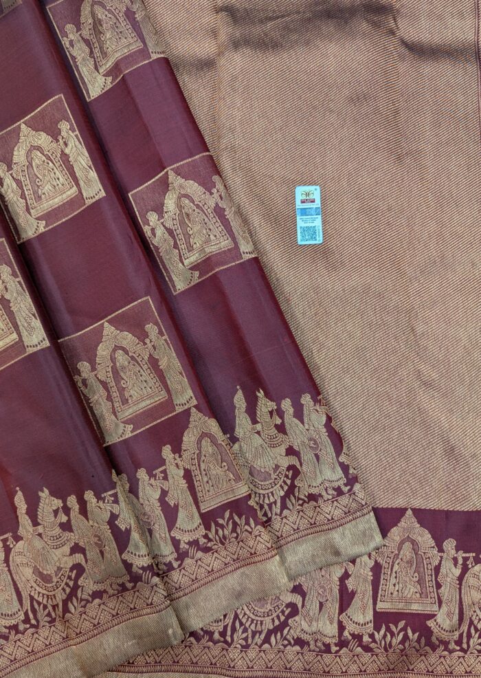 Pure Maroon with Golden Kanchipuram Silk Saree (48) - Image 2