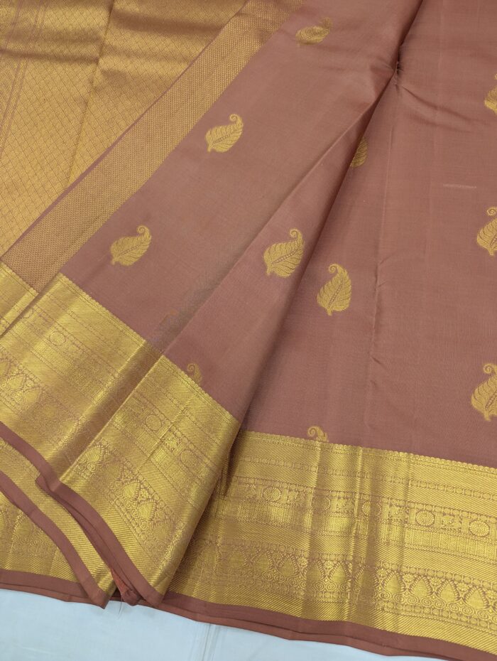 Pure Light Brown with Golden Kanchipuram Silk Saree (47) - Image 3