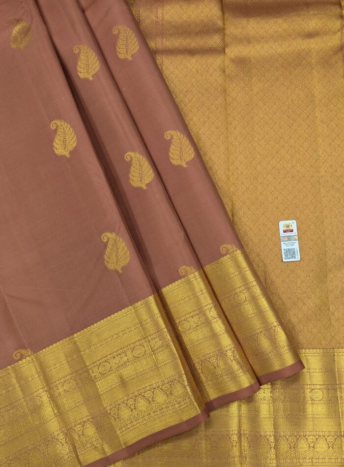 Pure Light Brown with Golden Kanchipuram Silk Saree (47) - Image 4
