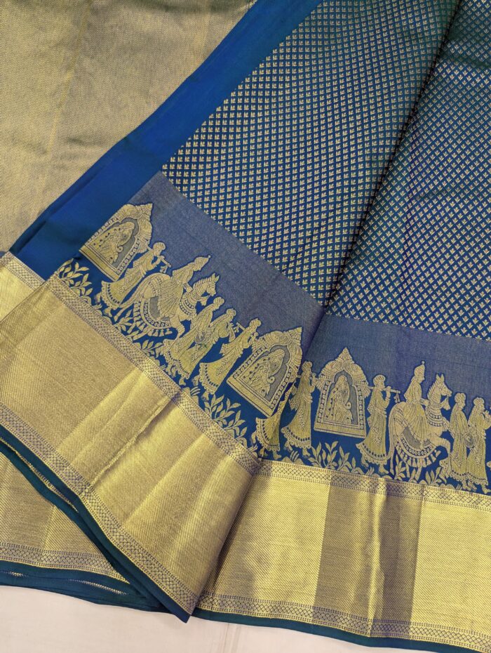 Pure Midnight Blue with Golden Kanchipuram Silk Saree (46) - Image 3
