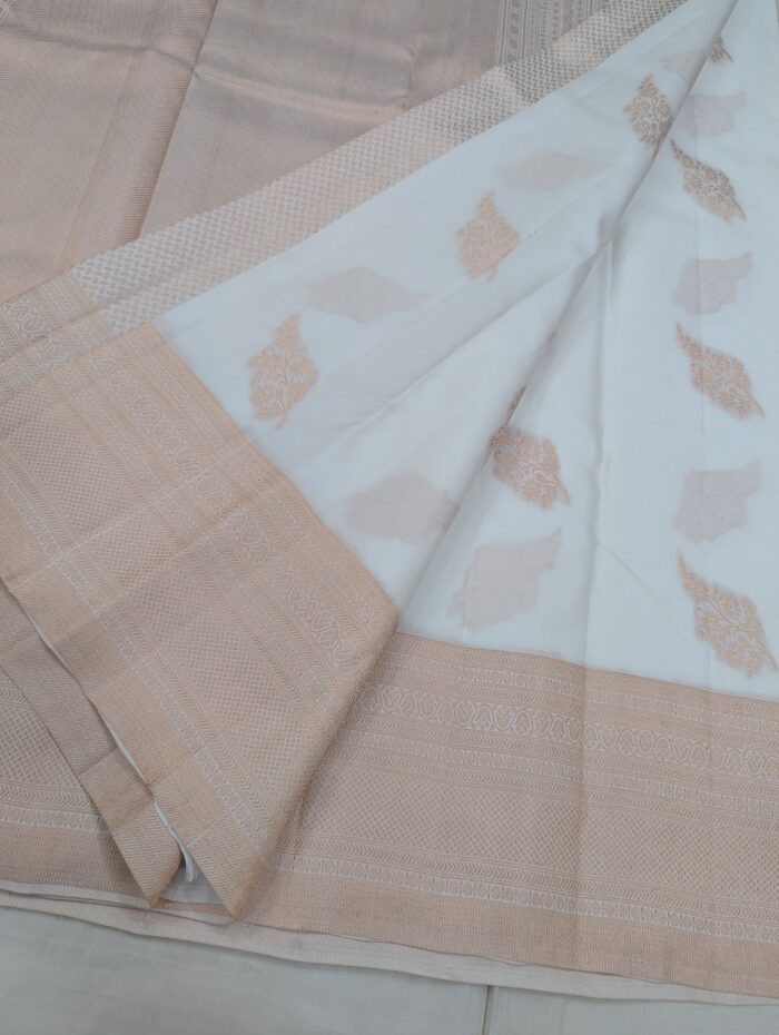 Pure Off-white with Golden Kanchipuram Silk Saree (46) - Image 2
