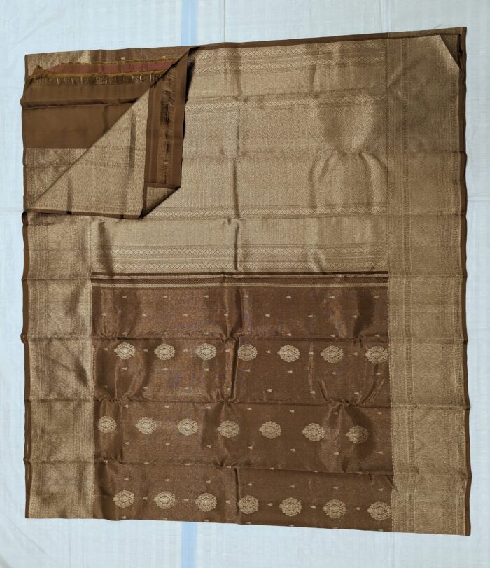 Pure Kanchipuram Brown Silk Saree (21) - Image 3