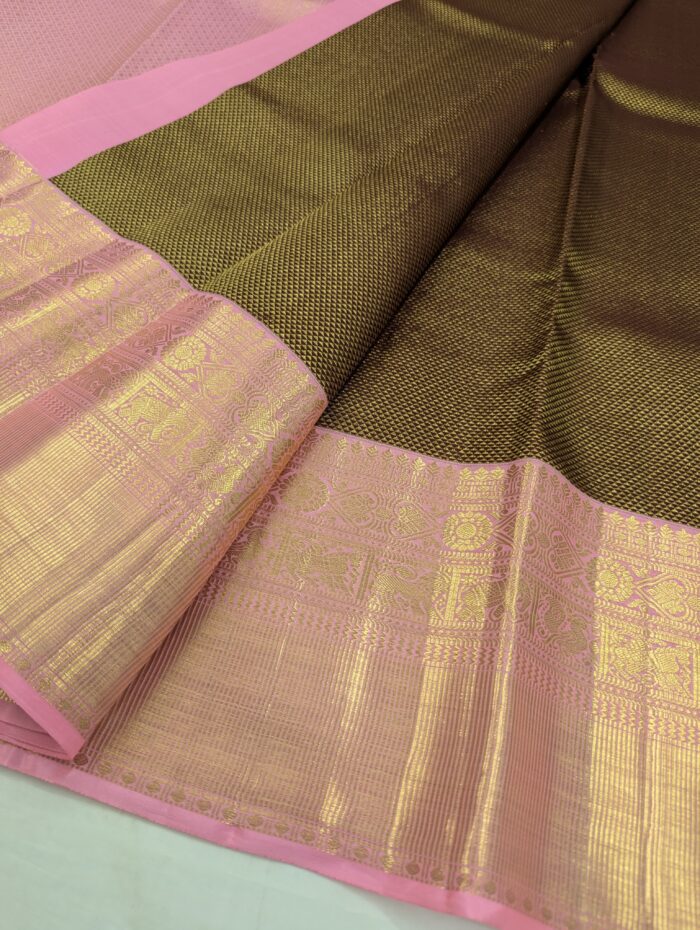 Pure Kanchipuram Beige Golden Silk Saree (25) - Image 2