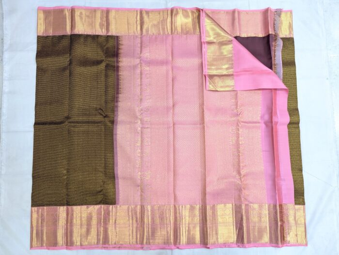 Pure Kanchipuram Beige Golden Silk Saree (25) - Image 3