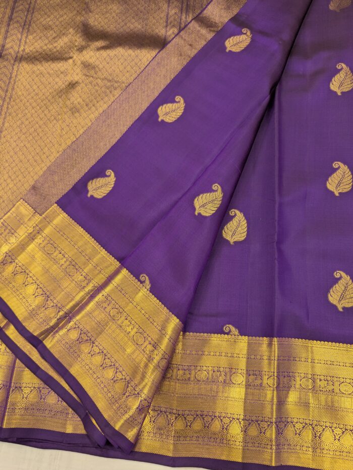 Pure Violet with Golden Kanchipuram Silk Saree (45) - Image 3