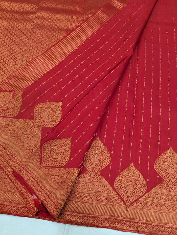 Pure Red with Golden Kanchipuram Silk Saree (51) - Image 3