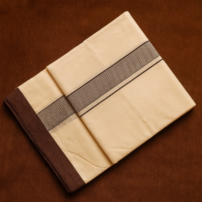 Kerala Handloom Dark Brown Striped Dhoti (31) - Image 2