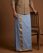 Kerala Handloom Blue with Golden Striped Dhoti (30)