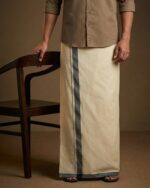 Kerala Handloom Blue with Silver Striped Dhoti (10)
