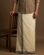 Kerala Handloom Blue with Silver Striped Dhoti (13)