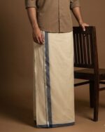 Kerala Handloom Dark Blue with Silver Dhoti (16)