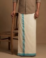 Kerala Handloom Blue with Silver Striped Dhoti (25)