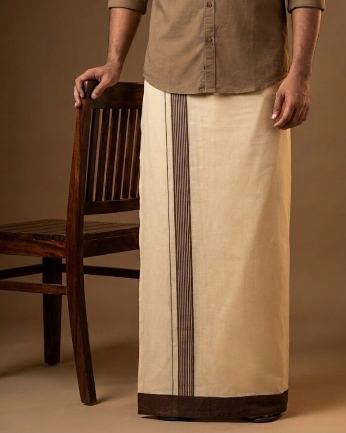 lungi 48 Kerala Handloom Dark Brown Striped Dhoti (31) - Image 1