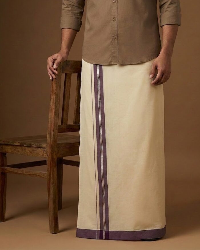 lungi 49 Kerala Handloom Dark Pink Dhoti (4) - Image 1