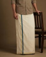 Kerala Handloom Dark green with Golden Striped Dhoti (11)