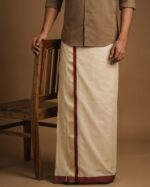 Kerala Handloom Dark pink with Silver Striped Dhoti (28)