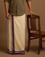 Kerala Handloom Lavender Striped Dhoti (24)