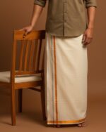 Kerala Handloom Orange with Silver Striped Dhoti (14)