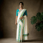 Kerala Handloom Set Mundu Skyblue with Gold Borders (19)