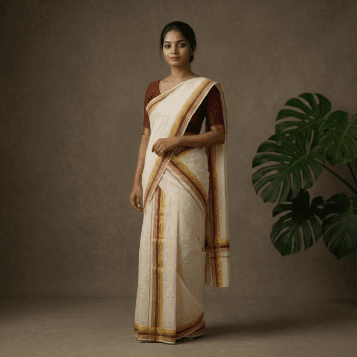 set mundu 38 Kerala Handloom Set Mundu with Multicolor Borders (21) - Image 1