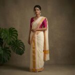 Kerala Handloom Set Mundu Pink with Golden Borders (32)