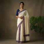 Kerala Handloom Set Mundu Violet with Black Borders (50)