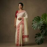 Kerala Handloom Set Mundu with Dark Orange Borders (52)