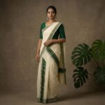Kerala Handloom Set Mundu with Green Borders (51)