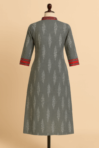 Grey Ikat Elegance Cotton Kurta - Image 2