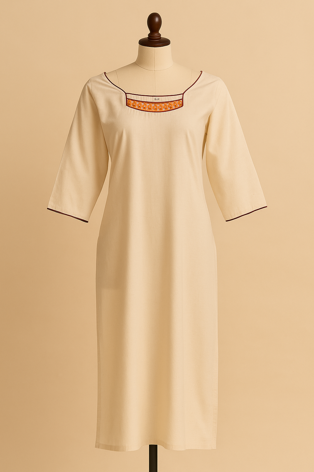 119217ad-4d79-46de-a18c-a44ab14fc603 Off-white Handloom Cotton Kurta - Image 1