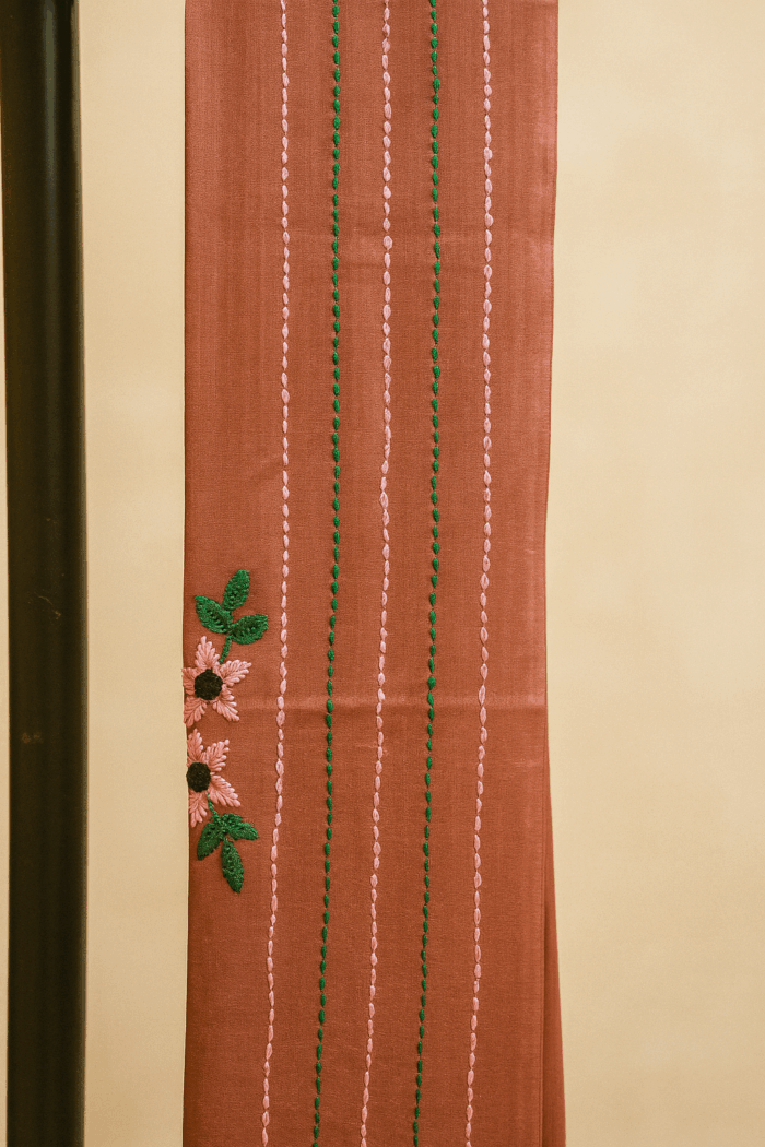 Terracotta Elegance with Hand Embroidery Bamboo Tussar Silk Saree (3) - Image 4