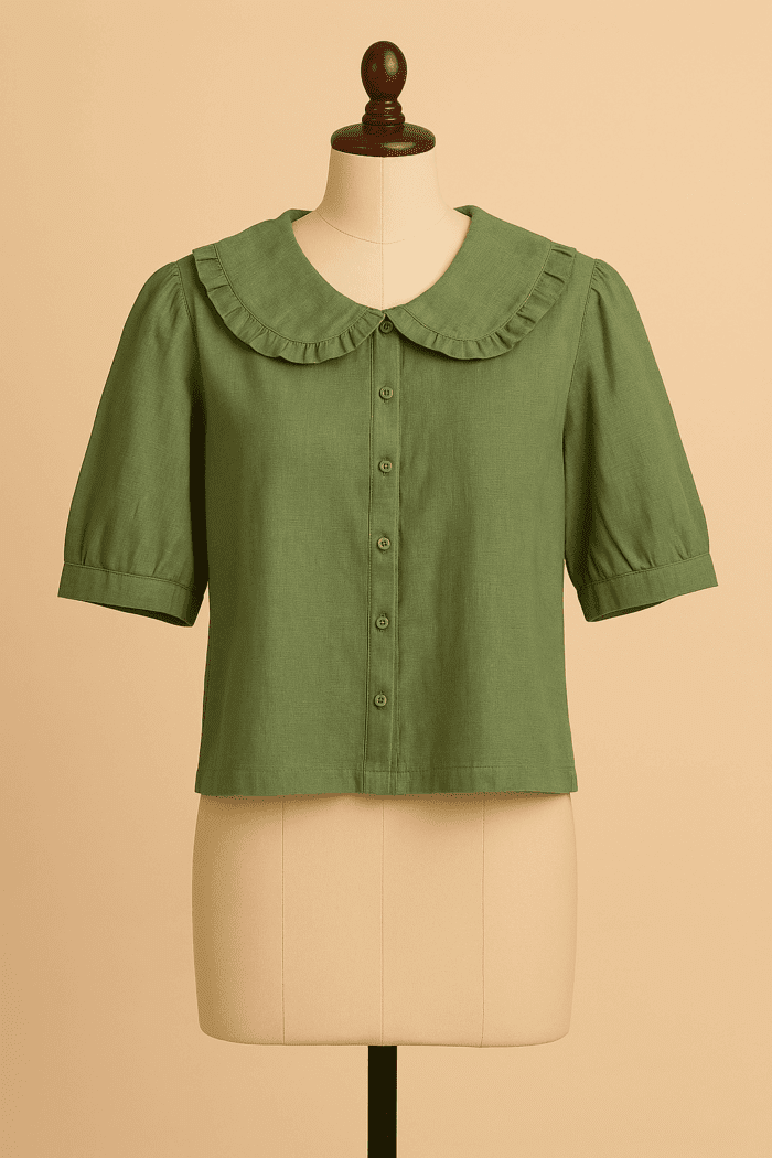 17ee7911-a060-4123-8c58-2b2c92c6b15a Dark Green Handloom Cotton Short Top - Image 1
