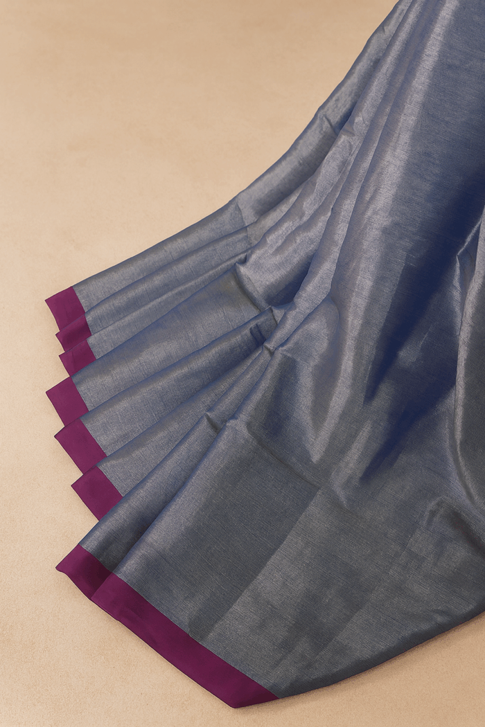 Royal Blue Plain Linen Tissue Saree - Image 2