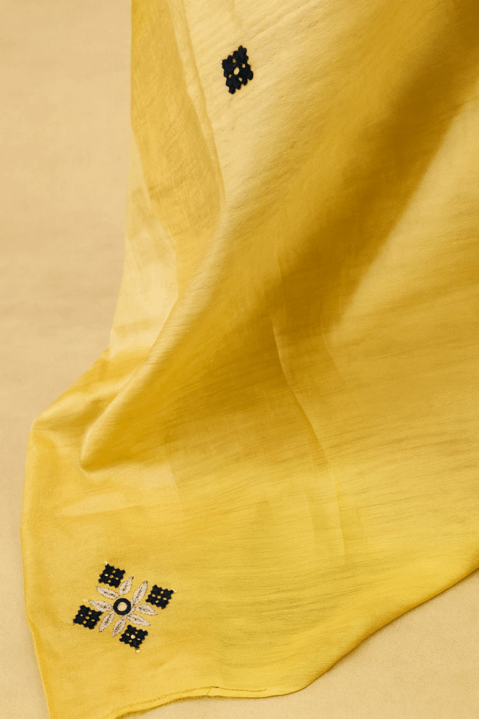 Yellow Hand Embroidery Dupatta (1) - Image 2