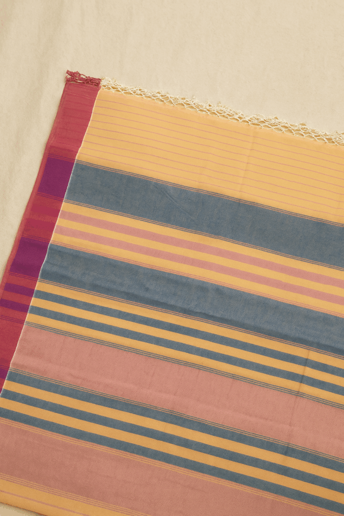Peach and Blue Balaramapuram Cotton Saree (5) - Image 3